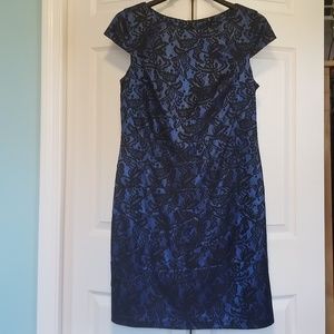 Blue & Black Lace Cap Sleeve Dress
